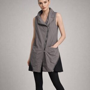 Sun Kim grey and black asymmetrical zipper long vest